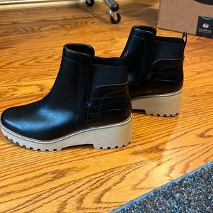 DV by Dolce Vita Black Leather Ankle Boots with Cream Platform